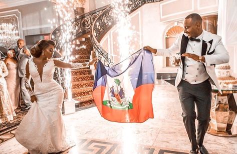 Haitian Wedding, Haitian Flag Day, Groomsmen Tuxedos, Haitian Flag, Flag Day, Caribbean Wedding, Bride Magazine, Black Bride, Bridal Party Dresses