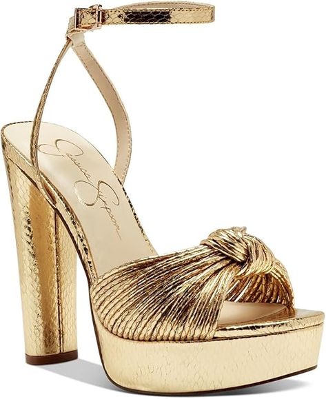 Amazon.com | Jessica Simpson Womens Immie Ankle Strap Platform Pumps | Pumps 2023 Sign, Gold Platform Heels, Gold Platforms, Ankle Strap Sandals Heels, December 2023, Prom Shoes, Gold Heels, Gold Snake, Open Toe Sandals