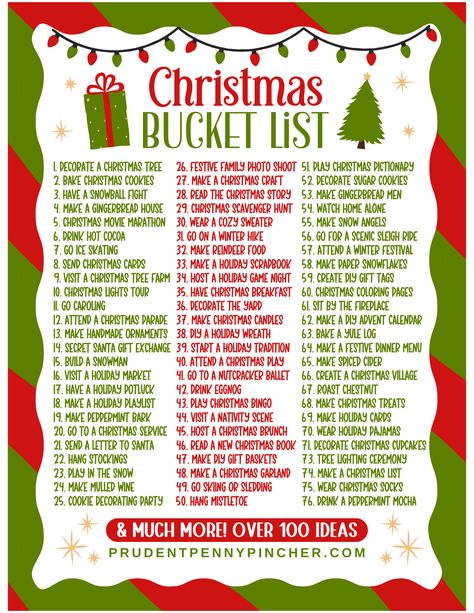 Christmas bucket list ideas for festive fun and adventure, featuring outdoor activities, crafts, seasonal decorating, holiday treats, and family time, perfect for creating lasting memories. Christmas Bucket List Ideas, December Bujo, Wicca Holidays, Christmas Pictionary, Christmas Things To Do, Make A Gingerbread House, List Stickers, Activities For All Ages, Christmas Bucket List