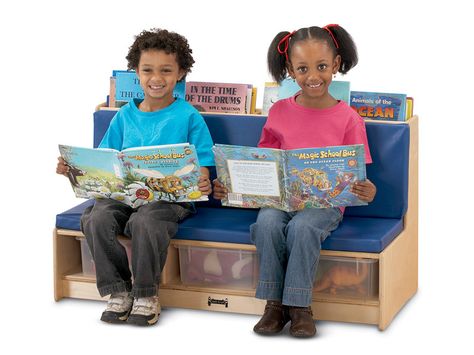 Jonti-Craft Kids Literacy Couch Reading Bench, Tidy Books, Cubby Bins, Classroom Rug, Kids Literacy, Blue Couches, Kids Daycare, Classroom Furniture, Classroom Library