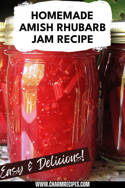 Learn how to make delicious Amish Rhubarb Jam at home with this easy recipe. Featuring rhubarb's unique tart flavor balanced with just the right amount of sweetness, this classic preserve not only highlights the traditional Amish approach to cooking but also offers a delightful treat for toast, desserts, and more. Enjoying this jam is like savoring warm memories and wholesome goodness. Join the range of delightful canning recipes and bring a taste of Amish tradition right to your kitchen today! Rhubarb Jam Recipes Easy, Rhubarb Jam Recipes Canning, Amish Canning Recipes, Rhubarb Marmalade, Raspberry Rhubarb Jam, Rhubarb Preserves, Rhubarb Jam Recipes, Jam Maker, Fresh Rhubarb