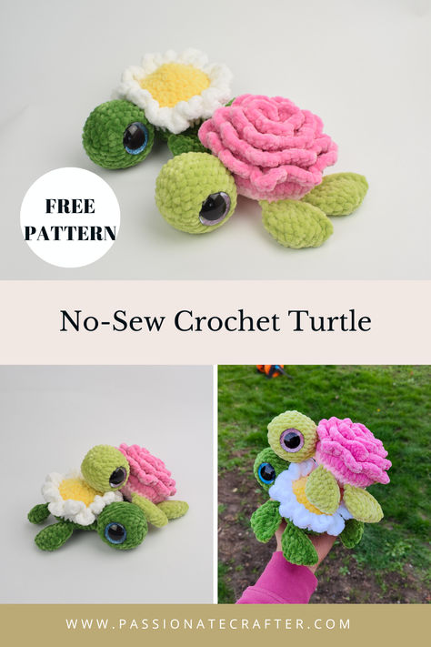 Crochet a set of adorable flower turtles. In the free pattern you will find instructions for both the Daisy and Rose turtles! Easy and quick crochet pattern suitable for beginners. In the free pattern there are plenty of photos to help you through. Arimagumi Free, Crochet Flower Projects Ideas, Crochet Flower Turtle Free Pattern, Quick And Easy Crochet Projects For Beginners Free, Flower Crochet Patterns Free, Rose Turtle Crochet Pattern Free, Turtle Crafts For Adults, Easy Flower Crochet Patterns Free, Crochet Flower Amigurumi