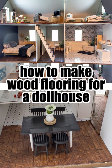 Dollhouse Upcycle Diy, Dollhouse Projects How To Make, Farmhouse Dollhouse Diy, Colorful Dollhouse Ideas, Refinish Dollhouse, Home Made Dollhouse, Refinishing Dollhouse, Build A Dollhouse Diy, Build Dollhouse Diy