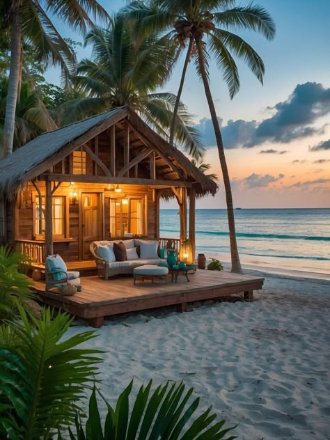 Beach Treehouse, Cabins By The Sea, Surfer House, Tiny Beach Bungalow, Beach Cabins Tropical, Beach Bungalow, Hawaii Lifestyle Beach Houses, Villa By The Sea, Private Beach House