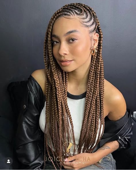 Braid Afro Hairstyles, Black Women Braids 2024, Braids Summer 2024, Cornrows With Knotless Box Braids, Braids That Cover Bald Edges, Box Braids With Cornrows On Top, Iverson Braids For Women, Side Part Cornrows Braids, Jumbo Fulani Braids