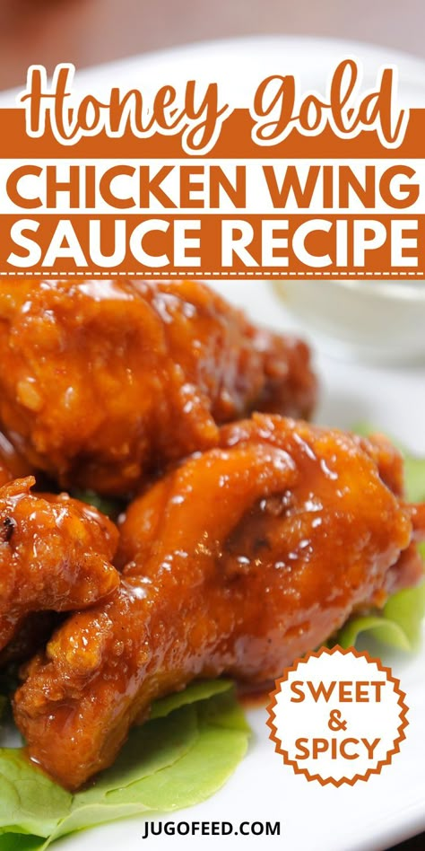 Gold Sauce For Wings, Wing Sauce Sweet And Spicy, Honey Hot Wings Sauce, Honey Hot Sauce For Wings, Honey Sauce For Wings, How To Make Honey Hot Wing Sauce, Chicken Leg Sauce Recipes, Honey Gold Chicken Wings, Hot Honey Wing Sauce Recipe