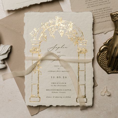 Athens Invitation – Paige & Co Rome Wedding Invitations, Greek Wedding Invitations, Luxurious Wedding Invitations, Roman Wedding, Rustic Arch, Invitation Business, Wedding Alters, Athens Wedding, Greek Architecture