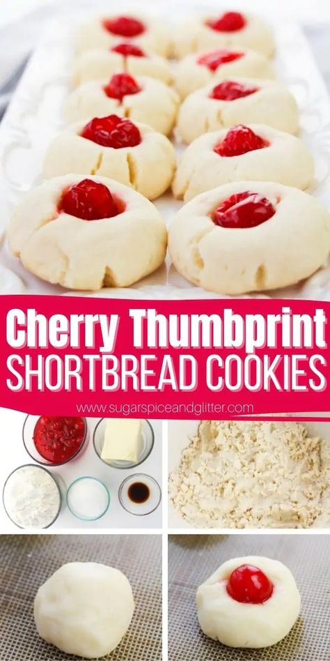 Christmas Maraschino Cherry Shortbread, Cheery Cherry Cookies, Recipe Tin Project Cherry Cookies, Christmas Maraschino Shortbread Cookies, Cherry Butter Cookies, Cherry Shortbread Cookies Christmas, Christmas Cookies With Maraschino Cherries, Cherry Thumbprint Cookies Holidays, Christmas Cookies With Cherries