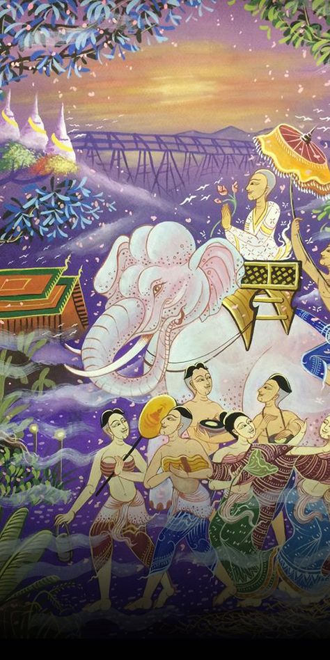 Thai Painting of Monk Ordination Ceremony #thaiart by Ya Teng Thai Painting, Thai Royal Family, Thailand Art, Ancient Paintings, Thangka Painting, Thai Art, Bullet Journal Themes, Journal Themes, Art Contest