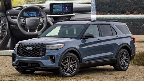 2025 Ford Explorer Debuts With A New Face, Larger Screen, But Drops Hybrid | Carscoops Ford Explorer St, Explorer St, Mid Size Suv, Black Rims, Automotive News, Family Car, Future Car, My Dream Car, Ford Explorer