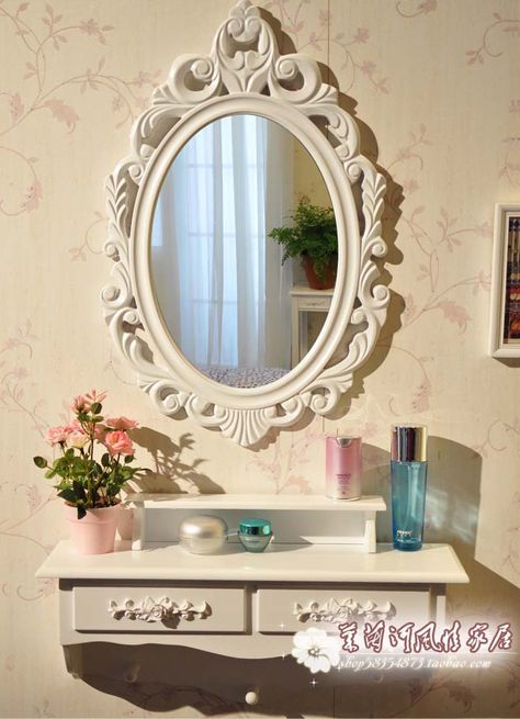 Korean countryside modern minimalist style Mediterranean white hollow oval vanity mirror dressing table mirror 2 pumping  Price:$ 22.84  http://www.smalltao.com/product/12623513004/taobao Dressing Table Design Modern, Wall Dressing Table, Table Design Modern, Stylish Dressing Table, Home Study Design, Modern Dressing Table Designs, Modern Dressing Table, Mirror Dressing Table, Dressing Table Decor