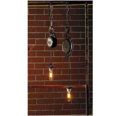 Reclaimed industrial pulley lamp from Shades of Light Kitchen Lights Over Island, Pulley Light Fixture, Industrial Lighting Diy, Lighting Diy Ideas, Pulley Decor, Pulley Pendant Light, Lights Over Island, Pulley Light, Home Lights