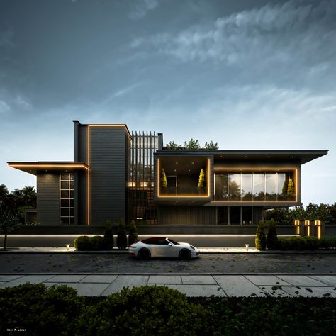 Black Fly: A Modern Villa in India by Am|Visualization Home Designs Exterior, Hiasan Bilik Tidur, Villa Di Lusso, Luxury Houses Mansions, Wendy House, Modern Villa Design, Modern House Facades, Architecture Model House, Architect Design House