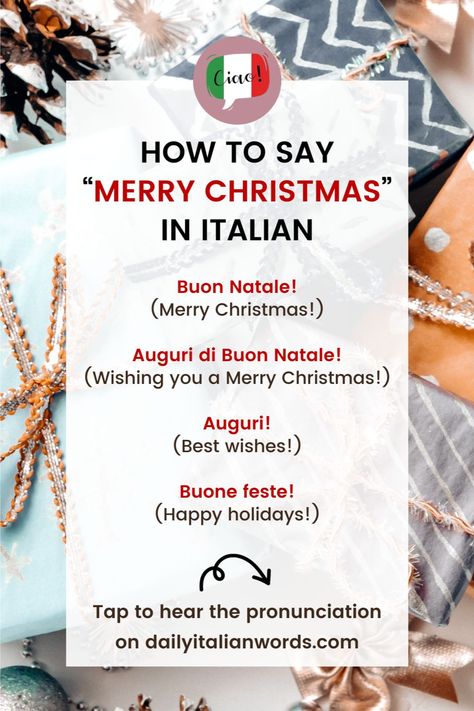 Greetings In Italian, Merry Christmas In Italian, Italian Greetings, Everyday Italian, Christmas Phrases, Italian Holiday, Italian Lessons, Italian Phrases, Italian Language Learning