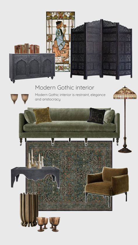 Gothic Interior. Modern interpretation. Modern Gothic Interior, Gothic Collage, Interior Collage, Gothic Interior, Modern Gothic, Interior Modern, Art Deco, Collage