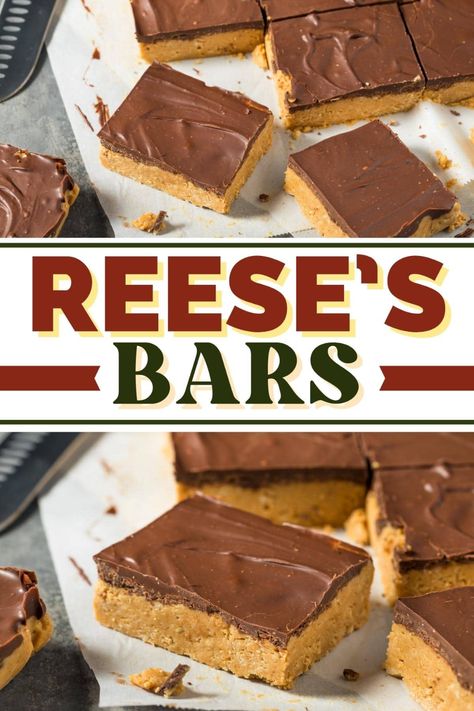 These homemade Reese's bars are even better than the real deal! With just 5 ingredients, they're a no-bake treat everyone will devour. Reese's Bars, Reese's Peanut Butter Bars, No Bake Peanut Butter Bars, Peanut Butter Bars Recipe, Chocolate Peanut Butter Recipes, Homemade Fudge Recipes, No Bake Peanut Butter, Butter Bars, Peanut Butter Bars