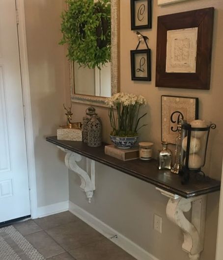 Behind The Door Wall Ideas, Decorating Dinning Room Walls, Boho Accent Table Decor, Waiting Room Wall Decor, Qvc.com For The Home, Small Front Room Decorating Ideas, Entrance Shelf Decor, Small Entry Wall Ideas, Entryway With Shelf