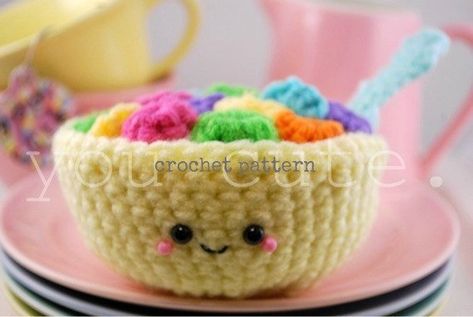 CROCHET PATTERN- Amigurumi Bowl of Fruit Loops Pie A La Mode, Bowl Of Fruit, Crochet Fruit, Bowl Of Cereal, Fruit Loops, Crochet Food, Kawaii Crochet, Crochet Pattern Amigurumi, Cereal Bowl