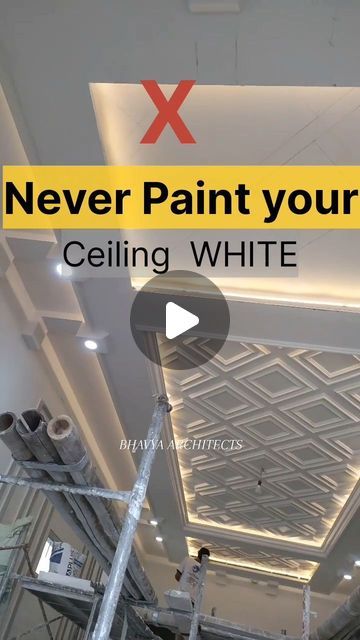 BHAVYA ARCHITECTS on Instagram: "Choosing the right false ceiling color can transform your space! 🌟 Light tones for an airy feel. Harmonize your space with perfect hues that enhance ambiance and style. 🏡  . . . . . .  #InteriorDesign #FalseCeiling #HomeDecor #architecturaldesign #instagood #trend #trendingreels #instadaily #hapur #archimemes #designinspiration #architectsofig #decorinspo  . . . . [Architect near me, Architecture, home decor, 3d elevation design, interior design, trending, viral reels, instagram, pinterest, vastu, kitchen, design, bedroom design, home design, modern homes, minimalistic, hapur, ghaziabad, noida , Delhi , false ceiling, white color paint]" 3d Roof Design, Minimalist False Ceiling Design, Modern Bedroom False Ceiling Design, False Ceiling Design 2023, Ceiling Design 2023, New False Ceiling Designs, False Ceiling Ideas, 3d Elevation Design, Bedroom False Ceiling