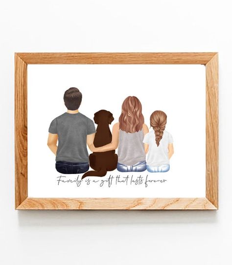 Clay Cafe, Kids Fathers Day Crafts, Family Portrait Drawing, Family Sketch, Family Portrait Painting, Family Portrait Poses, Puppy Drawing, Wall Art Personalized, Family Drawing