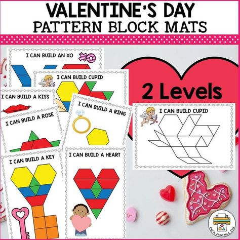 Valentine Center Ideas For Preschool, Valentine Pattern Block Mats Free, Smell Activities, Valentines Door Decorations Classroom, Block Center Preschool, Preschool Friendship, Valentines Toddler, Pattern Block Mats, Valentines Preschool