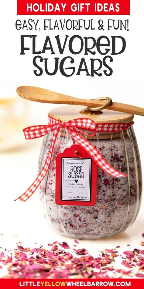 Looking for the best homemade food gift for Christmas? Try these easy DIY flavored sugars! Perfect for adding an elegant touch to everyday moments, these custom-infused sugars are simple to make and make unforgettable gifts. With just a few ingredients and a bit of creativity, you can create thoughtful, budget-friendly gourmet sugars. Packaged in small glass jars with a ribbon, they’re as beautiful as they are delicious—a perfect gift for any occasion! DIY Edible gifts Christmas. DIY food gifts. Christmas Food Presents Diy Gifts, Homemade Holiday Gift Ideas, Flavored Sugars, Diy Gifts In A Jar, Edible Christmas Gifts, Infused Sugar, Diy Edible, Homemade Holiday Gifts, Diy Food Gifts