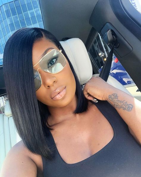 Dee on Instagram: “Hair: @celiehair #ad ✂️ Install: @wigsbydeedee” Long Short Bob Black Women, Sew In Bob Hairstyles Shoulder Length, Straight Bob Haircut Shoulder Length, Shoulder Length Bob Side Part, Side Part Bob Hairstyles For Black Women, Long Bob Haircuts Side Part, Assymetrical Bob Black Women, Long Bob Black Women, Side Part Straight Hair