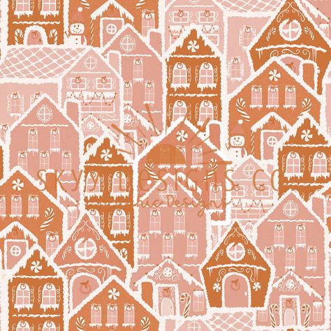 Christmas Print Pattern, Cute Christmas Pattern, Gingerbread House Pattern, Gingerbread House Wallpaper, Gingerbread House Background, Christmas Surface Pattern, Gingerbread Pattern, Gingerbread Wallpaper, Gingerbread Illustration