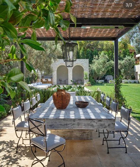 Marble Tub, Marble Fireplace Mantel, Jeremiah Brent, California Living, Los Angeles Homes, Brick And Stone, Outdoor Dining Area, Mediterranean Style, Outdoor Dining Table