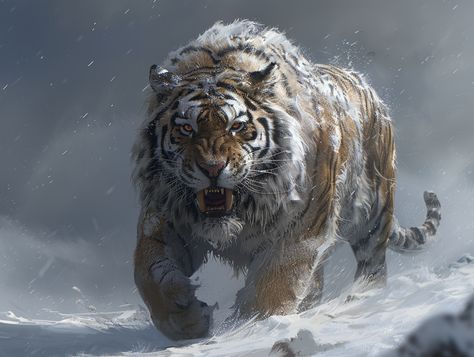 Fantasy Illustration: Menacing Demonic Tiger Magic Tiger Fantasy Art, Mythical Tiger Fantasy Art, Fantasy Tiger Monster, Fantasy Tiger Art, Epic Fantasy Art, Fantasy Tiger, Chaotic Aesthetic, Tiger Attack, Inspirational Digital Art