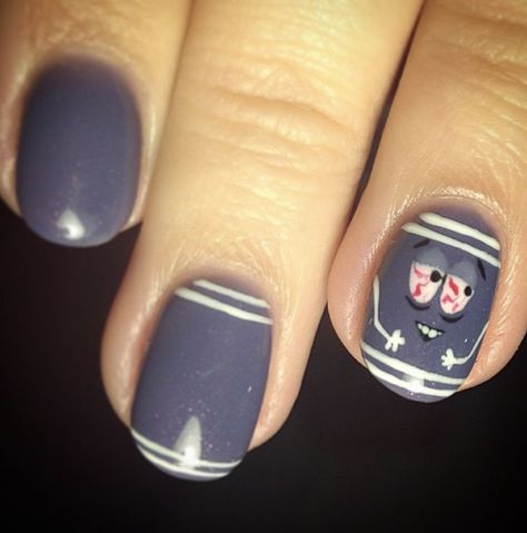 South Park Inspired Nails, South Park Nail Art, Southpark Nails, Southpark Tattoo, Sonic Nails, South Park Nails, Towelie South Park, Silly Nails, Soft Grunge Nails