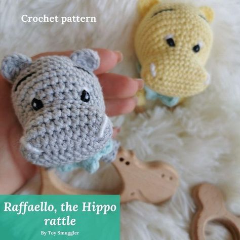 Raffaello, the Hippo rattle Crochet pattern by Toy Smuggler Fox Dragon, Rattle Crochet Pattern, Crochet Pattern Animals, Plush Pattern Crochet, Hippo Pattern, Panda Dog, Toys For Newborns, Rattle Crochet, Crochet Patterns Toys