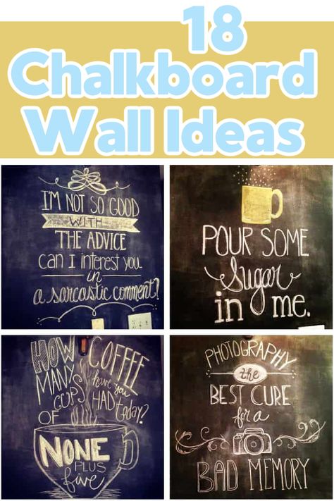 18 creative chalkboard wall ideas - chalk art quotes and pictures. Farmhouse Chalkboard Ideas, Chalk Wall Kitchen, Kitchen Chalkboard Ideas, Chalk Wall Ideas, Chalkboard Wall Ideas, Chalkboard Art Kitchen, Chalk Art Quotes, Chalkboard Bar, Kids Playroom Ideas Diy