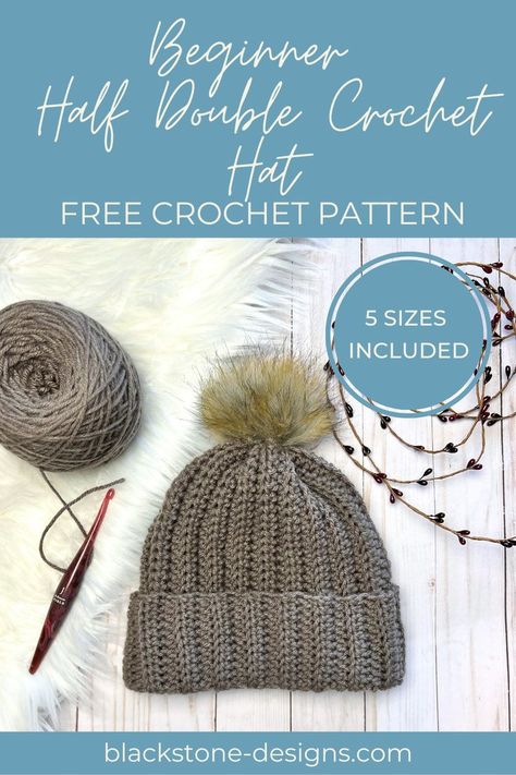 Beginner Crochet Hat, Half double crochet, blo hdc, back loop only crochet Half Double Crochet Hat, Double Crochet Hat, Double Crochet Beanie Pattern, Crochet Hat Free Pattern, Crochet Toque, Ear Warmers Crochet, Crochet Earwarmers, Beanies Crochet, Hat Free Crochet Pattern