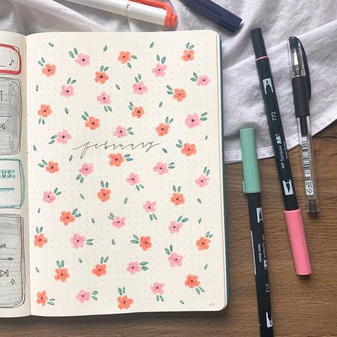 study and stuff sur Instagram : my theme for February (finally) 🌸🌼🌺 just went for some very simple but cute flowers💓 • • • • • • • • • #bulletjournal2021 #bulletjournal… Floral Bujo Theme, Simple Bujo Themes, Simple Bullet Journal Themes, Bujo Flower Theme, May Bujo Theme, Bujo Flowers, Bujo Cover Page Ideas, Bullet Journal Flowers, Flower Bujo