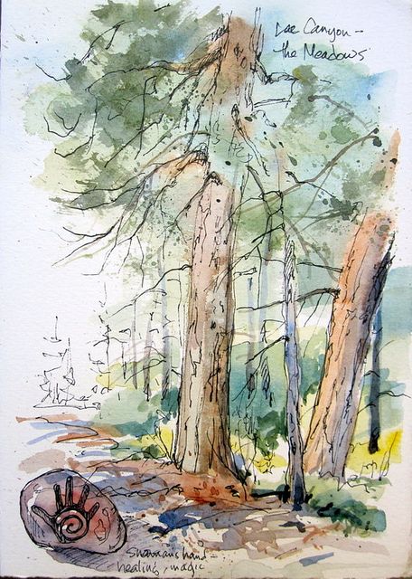 Nature Sketch, Watercolor Journal, Sketchbook Art Journal, Watercolor Sketchbook, Impressionism Art, Watercolor Trees, Original Landscape Painting, Watercolor Sketch, Original Landscape