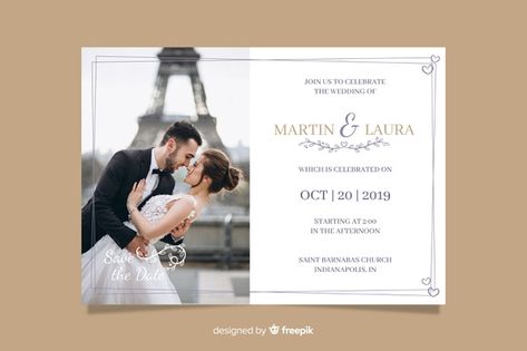 Wedding invitation card with photo | Premium Vector #Freepik #vector #frame #wedding #wedding-invitation #invitation Wedding Card Design With Picture, Invitation Card With Photo, Dvd Template, Wedding Album Cover Design, Cards With Pictures, Wedding Album Cover, Create Wedding Invitations, Postcard Wedding Invitation, Card With Photo