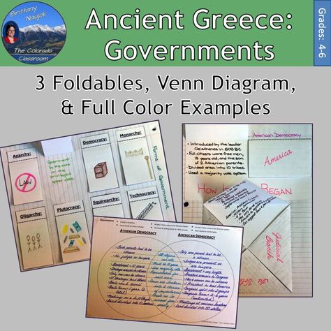 Ancient Greece: Governments Interactive Lesson will have your students working with 3 different foldables, defining different types of government, comparing how democracies started, and more. Answer keys and full color examples are also included to help you along the way. Types Of Government, Catholic Classroom, Government Lessons, Teaching Government, Ancient World History, 6th Grade Social Studies, Division 2, Notebook Ideas, Interactive Lessons