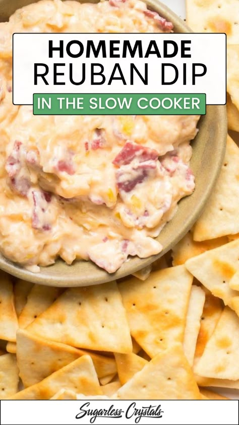 Reuben Dip Crockpot Slow Cooker, Slow Cooker Reuben Dip, Crock Pot Reuben Dip, Ruben Dip Crockpot, Swiss Cheese Dip Recipes, Rubin Dip Recipe, Reuben Dip Crockpot, Knorr Vegetable Dip Recipe, Pastrami Dip Recipe