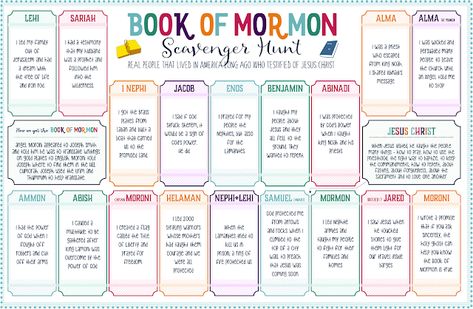 Activity Days Scavenger Hunt Lds, Lds Scavenger Hunt Primary, Book Of Mormon Scavenger Hunt, Primary Activity Days, Trivia Questions For Kids, Primary Activity, Church Games, Primary Singing Time, Primary Activities