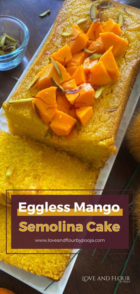 Looking for an easy mango cake? Try this all-new Mango semolina cake which is a moist, flavorful & delicious cake. It is an eggless cake & easy to make with the ingredients already in your kitchen. Read my blog for the full recipe & try this at home. Mango Semolina Cake, Eggless Desert, Mango Cakes, Eggless Baking Recipes, Mango Cake Recipe, Semolina Cake Recipe, Mango Mousse Cake, Mango Desserts, Eggless Cakes