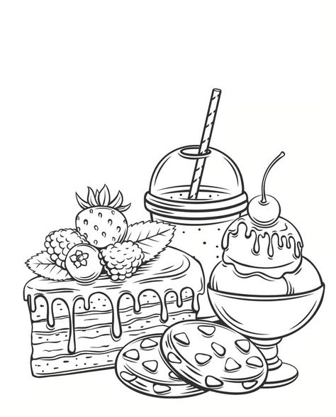 Free Print-at-Home Coloring Pages | Printable Coloring Pages | Vibrant Studio Art Free Kids Coloring Pages, Adult Coloring Books Printables, Adult Colouring Printables, Food Coloring Pages, Fruit Coloring Pages, Food Illustration Art, Easy Coloring Pages, Cartoon Coloring Pages, Coloring Pages Printable