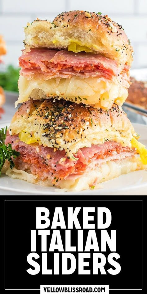 Baked Italian Sliders Manwhich Sliders, Baked Italian Sliders, Italian Sub Sliders Recipes, Italian Sun Sliders, Sandwiches For A Crowd Make Ahead Cold, Mini Italian Sandwiches, Slider Bun Recipe, Italian Sub Sliders Hawaiian Rolls, Italian Sliders Recipes Hawaiian Rolls