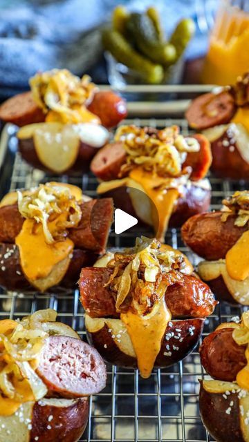 Lauren Nagel on Instagram: "Brat Sliders 🌭

These brat sliders feature juicy double-smoked bratwurst topped with rich, smoky beer cheese and sweet caramelized onions, all tucked into a soft mini pretzel bun. Perfect for game day or backyard gatherings, these sliders pack a punch of bold flavors in every bite!

Here’s what you need 👇
* 6 Bratwurst 
* 12 Pretzel Slider Buns 
* 2 Yellow Onions 
* 2 tbsp Butter 
* 2 cups Smoked Beer Cheese Sauce 
Optional Additions 
* Stone Groun Mustard 
* Sauerkraut

#bratwurst #sliders #pretzelbun #gamedayrecipes #fallrecipes" Brat Sliders, Bratwurst Sliders, Smoked Beer Cheese, Oven Sliders, Smoked Bratwurst, Pretzel Sliders, Beer Cheese Sauce, Pretzel Bun, Mini Pretzels