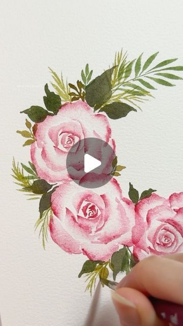 Watercolor Roses Painting, Watercolour Flowers Painting, Watercolour Lettering, Watercolour Wreath, Andrea Nelson, Watercolor Painting Easy, Diy Large Wall Art, Watercolor Flower Wreath, Rose Artwork