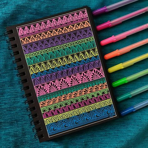 Colourful, patterns, bright Jelly Roll Pens Art, Sakura Gelly Roll Pens Art, Black Paper Doodling, Black Paper Gel Pen Art, Gelly Roll Pens Ideas, Gelly Roll Pens Art, Gelly Roll Pens Art Doodles, Gelly Roll Art, Doodle Art On Black Paper