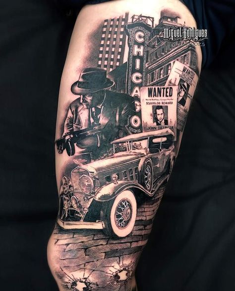 Mob Tattoo, Tattoo Gangster, Tattoo Mafia, Herren Hand Tattoos, Leg Sleeve Tattoos, Leg Tattoo Ideas, Mangas Tattoo, Chicago Tattoo, Chicano Tattoos Sleeve