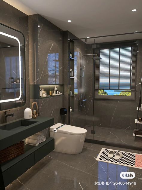 Dream Bathrooms Luxury Modern, Black And Grey Bathroom, Dream Bathrooms Luxury, Room Swing, Bathroom Wall Tile Design, Barn House Interior, Bathroom Design Styles, Bathroom Design Black, Home Decor Boxes