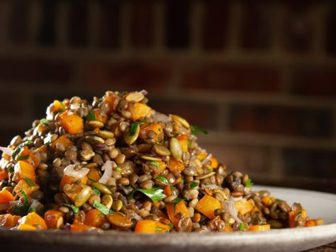 Squash And Lentils, Balsamic Roast, Salad With Butternut Squash, Roast Squash, Lentil Salad Recipes, Spiced Lentils, Butternut Squash Salad, Raw Pumpkin Seeds, Squash Salad