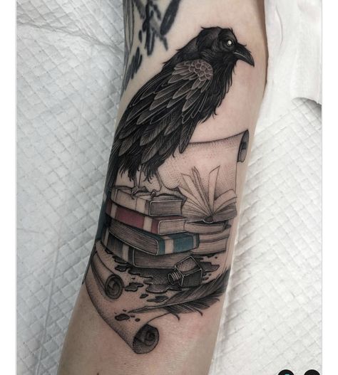 Literary Tattoos Quotes, Hawk Tattoo, Hp Tattoo, Bookish Tattoos, Literary Tattoos, Crow Tattoo, Flower Tattoo Shoulder, Tattoos For Lovers, Raven Tattoo